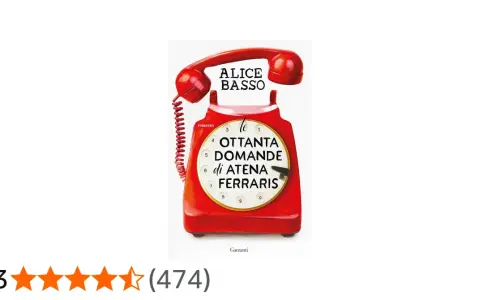 Copertina di "Le ottanta domande di Atena Ferraris", ultimo libro di Alice Basso, con un telefono rosso vintage.