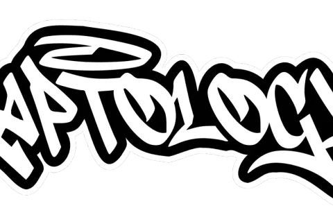 White graffiti-style lettering spelling "RAPTOLOGY" on a black background, showcasing how graffiti has changed over time with its bold, stylized forms.