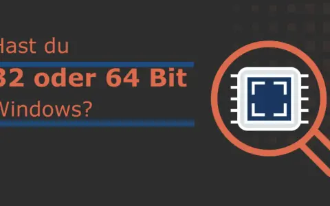 Frage: Hast du 32 oder 64 Bit Windows? Ein Chip unter der Lupe symbolisiert die Suche nach der richtigen Windows-Version.