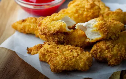 Chrupiące polędwiczki drobiowe kontra domowe nuggetsy. Soczyste mięso w złocistej panierce, gotowe do zanurzenia w keczupie.