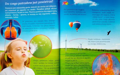 Dzieci z klasy 3 uczą się o powietrzu: płucach, dmuchawcach, balonach i wiatrakach.