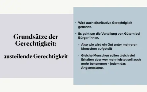 Aristoteles' Gerechtigkeit: austeilende Gerechtigkeit erklärt die Verteilung von Gütern, wo jeder das Angemessene erhält.