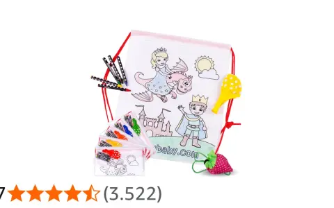 Mochila para colorear con un príncipe, dragón y castillo. Incluye rotuladores y accesorios divertidos.