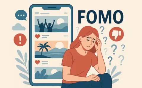 Smutna dziewczyna zmartwiona tym, co widzi w mediach społecznościowych. Czy to fomo co to?