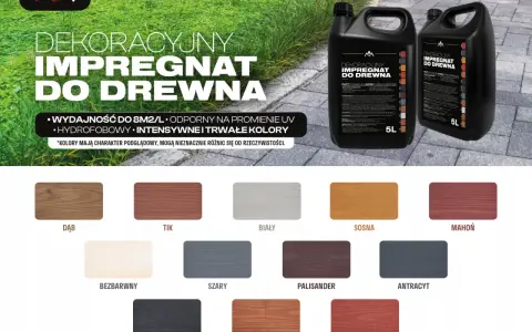 Jaki impregnat do drewna na zewnątrz? Wybierz spośród wielu kolorów: dąb, tik, sosna, mahoń, heban, cedr i innych. Trwały, hydrofobowy, odporny na UV.