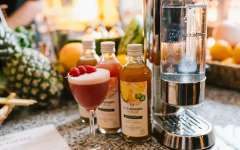 Miksologia co to? Koktajl z malinami, syropy i saturator Sodastream.