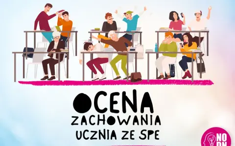 Ilustracja przedstawia klasę z uczniami i nauczycielem. Tematem jest ocenianie ucznia z niepełnosprawnością intelektualną w stopniu lekkim.
