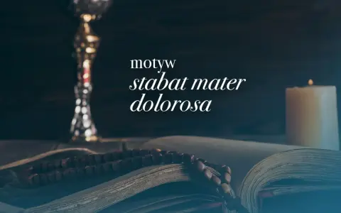 Kielich, otwarta księga z różańcem i płonąca świeca. Motyw stabat mater dolorosa.