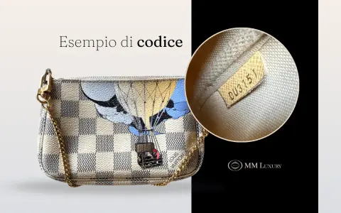 Esempio di codice su pochette Louis Vuitton. La maison produce in Francia, Italia, Spagna, USA e Germania.