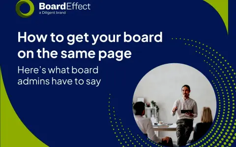A man presents to a board, discussing how board administration can get everyone on the same page.