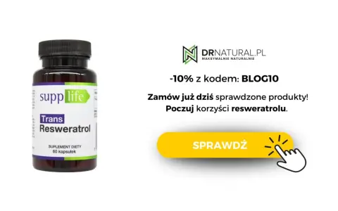 Butelka suplementu diety "Trans Resweratrol" marki Supp Life.