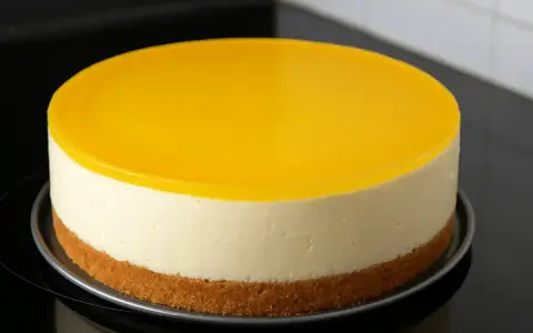 Un délicieux dessert sans cuisson, un cheesecake crémeux à la base biscuitée et nappé d'un coulis jaune vif.