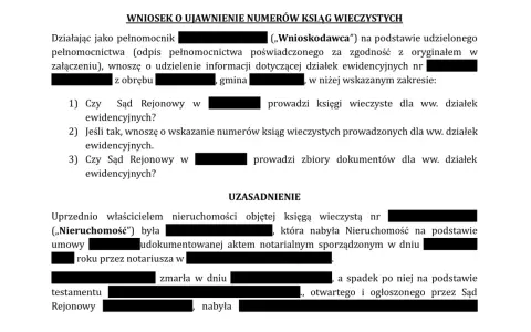 Wniosek o ujawnienie numerów ksiąg wieczystych dla działek ewidencyjnych. Pytanie, czy Sąd Rejonowy prowadzi księgi wieczyste dla ww. działek.