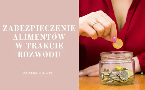 Dłoń wrzuca monetę do słoika z pieniędzmi, symbolizując wniosek o zabezpieczenie alimentów w trakcie rozwodu.