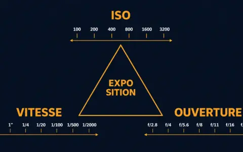 Triangle de l'exposition : ISO, Vitesse et Ouverture. Ce schéma aide à comprendre le mode P de votre appareil photo.