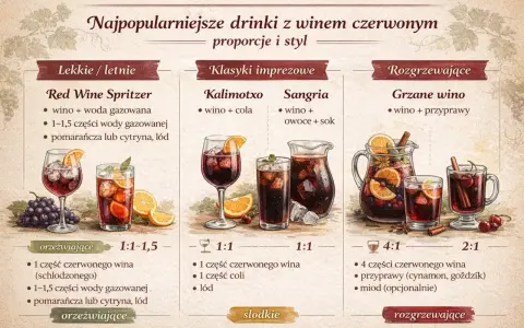 Przepisy na drinki z czerwonym winem: Red Wine Spritzer, Kalimotxo, Sangria i Grzane wino. Idealne na każdą okazję.