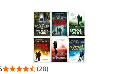I copertine dei cormoran strike libri in ordine cronologico: The Ink Black Heart, Troubled Blood, Lethal White, Career of Evil, The Silkworm, The Cuckoo's Calling.