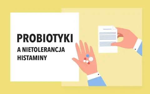 Probiotyki przy nietolerancji histaminy. Dłoń trzyma tabletki, druga podaje dokument.