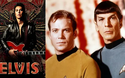 Elvis Presley im Film "Elvis" mit Captain Kirk und Mr. Spock.