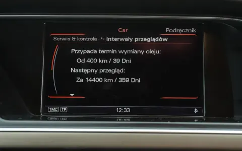 Kasowanie serwisu Audi A4 B6: termin wymiany oleju za 400 km / 39 dni, następny przegląd za 14400 km / 359 dni.