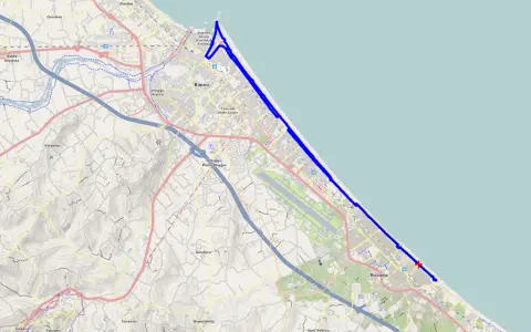 Mappa della pista ciclabile di Riccione, che segue la costa adriatica da Rimini fino a Misano.