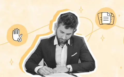 Un homme signe un document, symbolisant la fin d'un contrat. L'image évoque le régime social et l'indemnité de rupture conventionnelle.