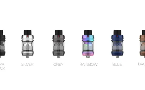 Vaporesso tank en varios colores: negro, plateado, gris, arcoíris, azul y marrón.