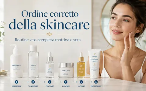 La routine skincare completa: detergere, tonificare, trattare con il siero va risciacquato, idratare, nutrire e proteggere.