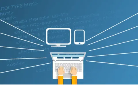 Ein Software-Programmierer arbeitet an verschiedenen Technologien wie HTML5, CSS3, JavaScript, Vue.js, PHP, Ruby, Python und Java.