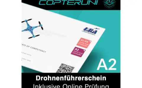 Drohnenführerschein A2 mit Online-Prüfung. Zertifikat für Drohnenpiloten, ausgestellt vom Luftfahrt-Bundesamt.