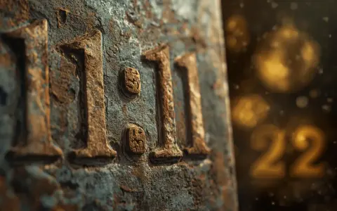 Kamień z wyrytymi cyframi 11:11. W tle złote 22. Czy to numerologiczna 11 czy 2?