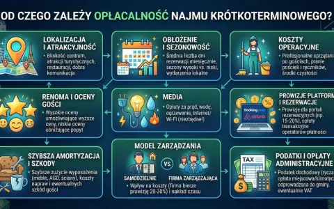 Kluczowe czynniki opłacalności inwestowania w nieruchomości: lokalizacja, obłożenie, koszty, renoma, media, prowizje, amortyzacja, model zarządzania i podatki.