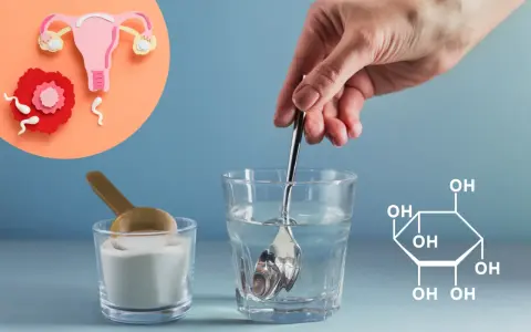 Inozytol a odchudzanie: przygotowanie napoju z proszku, symbolizujące wsparcie dla zdrowia reprodukcyjnego i metabolizmu.