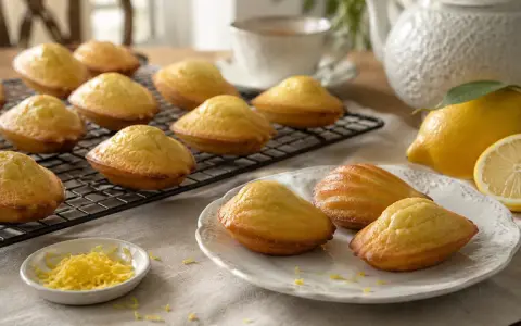 Douceurs dorées : des biscuits madeleine citron, parfaits avec une tasse de thé.