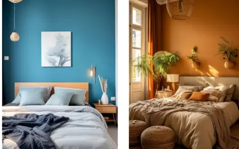 Chambre bleue apaisante et chambre ocre chaleureuse, deux styles pour une tendance peinture chambre garçon.