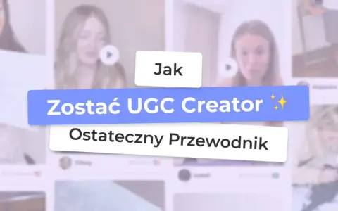 Uśmiechnięte kobiety trzymające tabliczki z napisem "Jak Zostać UGC Creator" i "Ostateczny Przewodnik".