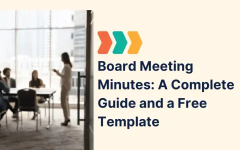 Blurred image of a board meeting with text "Board Meeting Minutes: A Complete Guide and a Free Template".