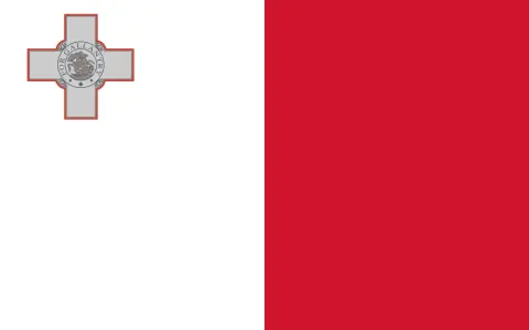 Biało-czerwona flaga Malty z herbem przedstawiającym św. Jerzego walczącego ze smokiem.