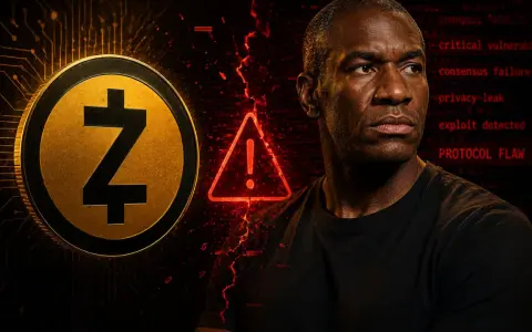 Arthur Hayes wpatrzony w ostrzeżenie o "PROTOCOL FLAW" obok symbolu Zcash.