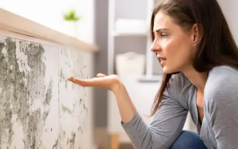 Donna preoccupata osserva muffa su muro, cercando soluzioni su come eliminare umidità in casa.