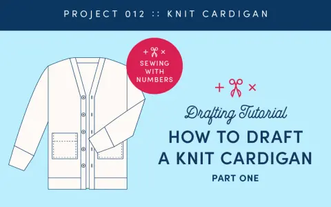 Ritning av en stickad kofta, del ett av en guide för att skapa ett eget cardigan knitting pattern.