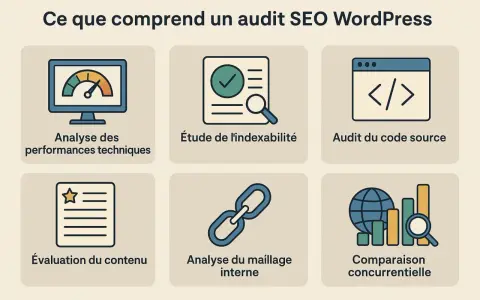 Audit SEO WordPress : analyse technique, indexabilité, code source, contenu, maillage interne, et comparaison concurrentielle pour une analyse SEO gratuite et complète.