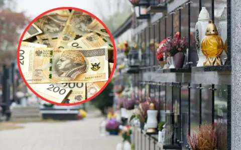 Pieniądze na nagrobkach, symbolizujące koszty pogrzebu, od kiedy wzrośnie zasiłek pogrzebowy.