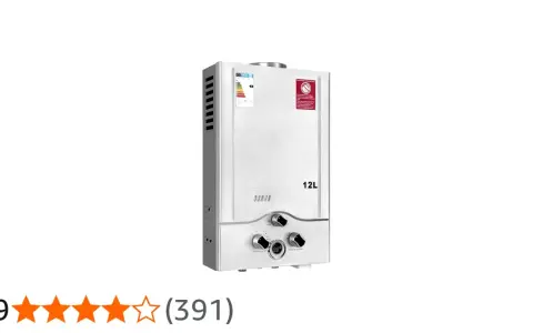 Scaldabagno a gas da 12L, ideale per aumentare pressione acqua. Regolatori gas e acqua visibili.
