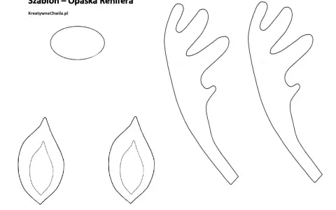 Szablon opaski renifera: rogi renifera do druku, owal i dwa płatki.