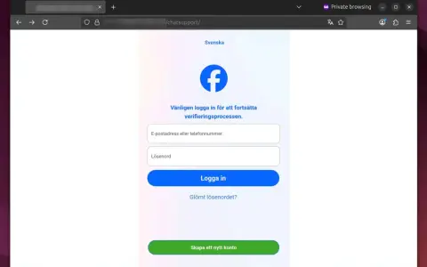 Facebook-inloggning för verifiering. Fält för e-postadress eller telefonnummer, och lösenord. Kapat telefonnummer kan vara en anledning att logga in här.