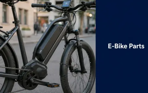 Części do rowerów elektrycznych: czarny rower z widocznym akumulatorem, silnikiem i wyświetlaczem.