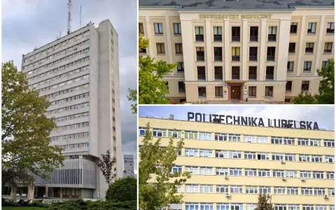Lublin uczelnie: Uniwersytet Medyczny i Politechnika Lubelska, a także wysoki budynek UMCS.