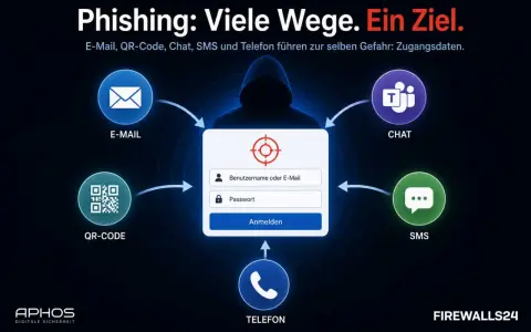 Schutz vor **Smishing und Phishing**: E-Mail, QR-Code, Chat, SMS und Telefon sind Wege für Cyberkriminelle, an Ihre Zugangsdaten zu gelangen. Ein Ziel: Ihre Daten.