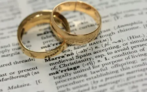 Two gold wedding rings rest on a dictionary page, highlighting the definition of "marriage" and its contrast to sexual immorality.